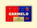 Carmelo cod in organic extra virgin olive oil, in a red and blue box decorated with illustrations.