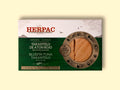 A tin of bluefin tuna tarantelo in rectangular card packaging. The Herpac logo is written in red lettering above an emerald green sea with seagulls flying above it. There is a golden porthole on the right hand side of the packaging through which you can see the glistening tuna tarantelo.