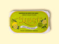 A tin of sardines with lemon in lime green packaging, featuring a lemon graphic and the word 'Nuri' written in bold yellow lettering at the centre, with 'Lemon Special Edition' written below.