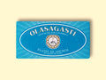 A tin of anchovies in light blue packaging with Olasagasti written in white lettering, on a wooden background