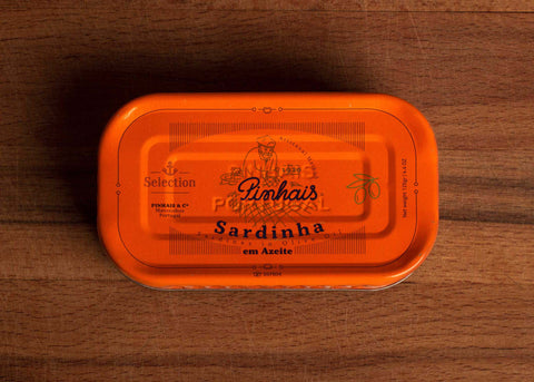 Bright orange tin of limited edition sardines from Portugal