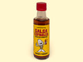 Salsa from the brand Espinaler, which can be paired with our seafood products. Decorated with a fish skeleton cartoon.