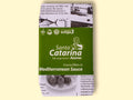 A tin of Santa Catarina tuna in newspaper-style packaging with a green label against a yellow background