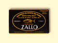 A rectangular box with light orange lettering and an image of a tuna, with Zallo written in white beneath it