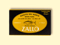 A rectangular tin of albacore tuna in black and yellow packaging with an image of a tuna fish on the front and Zallo written in white lettering