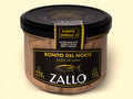 A jar of tuna fillets in olive oil with black and yellow labelling
