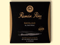 Razor clams in a square black and gold box with Ramón Peña written in raised gold lettering above a silver grey image of a razor shell.