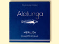 Hake in olive oil in square, blue card packaging with Alalunga written in silver lettering above an illustration of a hake.