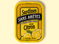 La Belle Iloise boneless sardines with lemon, in a yellow lemon illustrated tin.